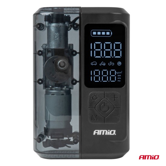 ΚΟΜΠΡΕΣΕΡ ΑΕΡΑ ΕΠΑΝΑΦΟΡΤΙΖΟΜΕΝΟ 12V & USB-C 10BAR 150PSI 20L/MIN 40W AMIO 1ΤΕΜ.