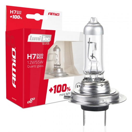 H7 12V 55W PX26d LUMITEC SILVER ΑΛΟΓΟΝΟΥ +100% UP TO 25m AMIO - 2 ΤΕΜ. Λάμπες