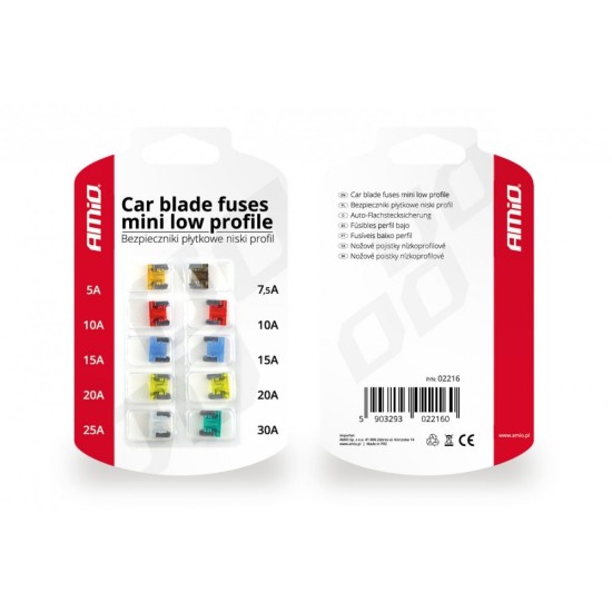 ΑΣΦΑΛΕΙΕΣ MINI LOW PROFILE ΔΙΑΦΟΡΕΣ ΣΕ ΚΑΡΤΕΛΑ 1x5A/1x7.5A/2x10A/2x15A/2x20A/1x25A/1x30A AMIO - 10 TEM Ασφάλειες