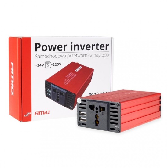 INVERTER 24-230V max300W-peak600W ME 2 USB AMiO – 1 ΤΕΜ. 