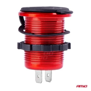 ΠΡΙΖΑ ΜΕ 2 ΘΥΡΕΣ USB ΚΑΙ ΨΗΦΙΑΚΟ ΒΟΛΤΟΜΕΤΡΟ ΜΕ ΚΑΠΑΚΙ ΚΟΚΚΙΝΗ 12/24V 5V 3.1A MOD-11 AMIO - 1 ΤΕΜ.