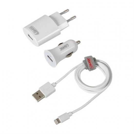 Καλώδιο Φορτισης / Συγχρονισμού USB για Apple 100cm 8pin με αντάπτορα USB αναπτήρα 12V/24V και αντάπτορα 220V Καλώδια