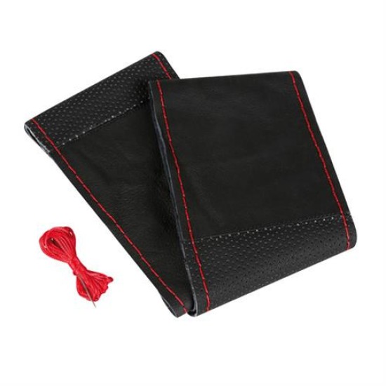 ΡΑΦΤΟ ΚΑΛΥΜΜΑ ΤΙΜΟΝΙΟΥ ΜΕ ΕΝΑΛΛΑΞ ΣΧΕΔΙΟ  ΔΕΡΜΑΤΙΝΟ SPORT ΜΑΥΡΟ ΜΕ ΚΟΚΚΙΝΗ ΡΑΦΗ Καλύμματα Τιμονιού