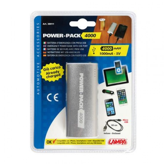 Αυτόνομος Φορτιστής Μπαταρίας {Power Bank} USB 4000mAh POWER PACK 9000 με φως LED Ασημί/Χρυσό Power Bank