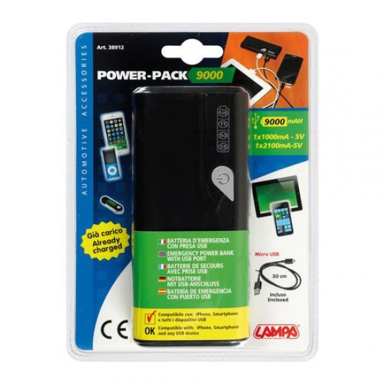 Αυτόνομος Φορτιστής Μπαταρίας {Power Bank} USB 9000mAh POWER PACK 9000 με φως LED Power Bank
