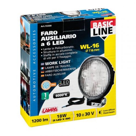 ΣΤΡΟΓΓΥΛΟΣ ΠΡΟΒΟΛΕΑΣ WL-16 - 6 LED 18W 10-30V (Φ 116mm) - 1 ΤΕΜ. Εξωτερικά Φώτα LED