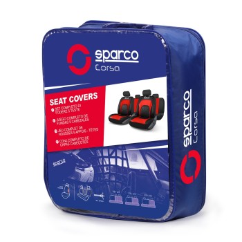 ΚΑΛΥΜΜΑΤΑ ΚΑΘΙΣΜΑΤΩΝ ΑΥΤΟΚΙΝΗΤΟΥ SPARCO ΔΕΡΜΑΤΙΝΗ ΥΦΑΣΜΑ ΚΟΚΚΙΝΟ ΜΑΥΡΟ ΣΕΤ - 4 ΤΕΜ.